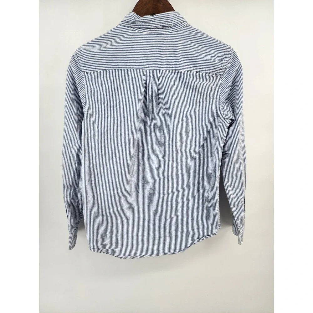 Ralph Lauren Kids Blue White Striped Seersucker Button Down Shirt Size L 14-16‎
